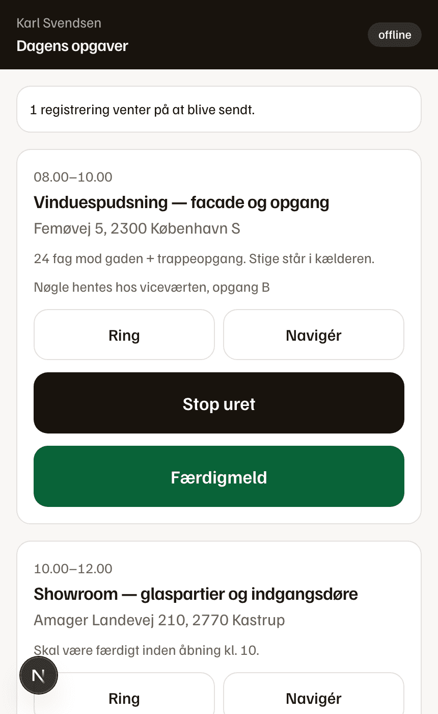 Appen uden dækning: registreringer venter i kø, mens telefonen er offline.